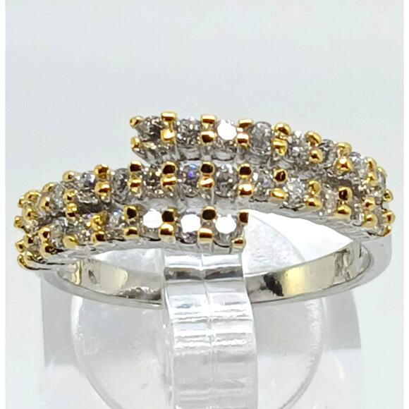 Size 7 Elegant Vintage 2-Tone White Yellow Gold Plated Cocktail Sim Diamond Ring - Picture 1 of 9